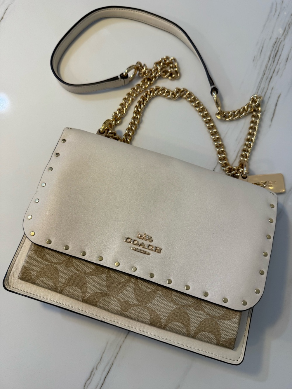 Coach Klare Crossbody In Signature Canvas With Rivets Light Khaki Multi